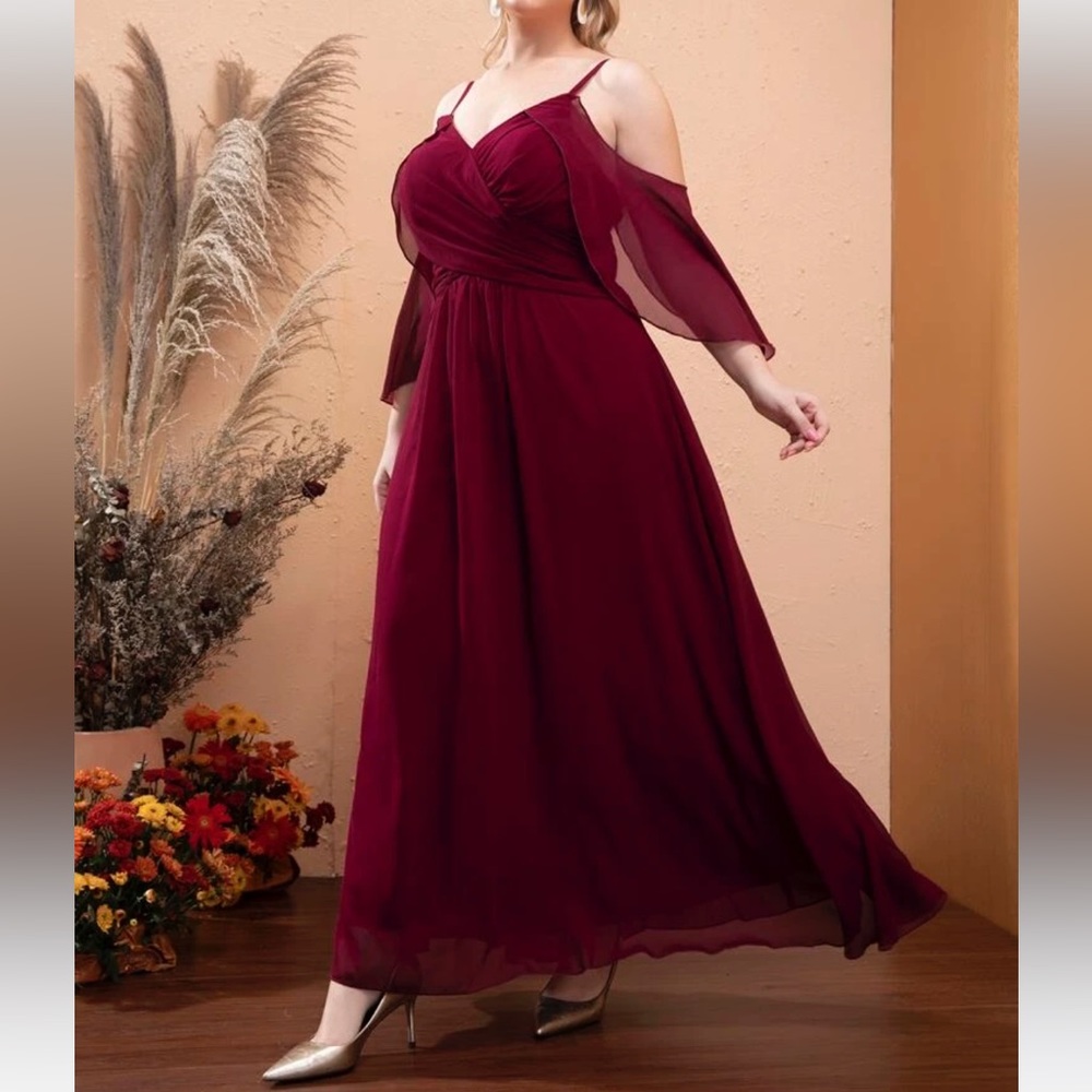 NWOT Wine cold shoulder bridesmaid dress